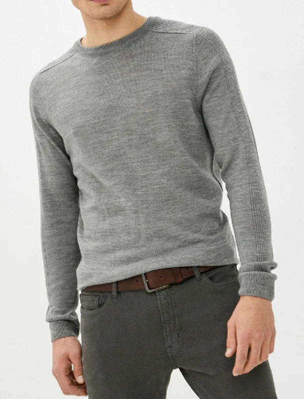 Chattox Crew Neck Knitted Jumper in Mid Grey Marl - Kensington Eastside