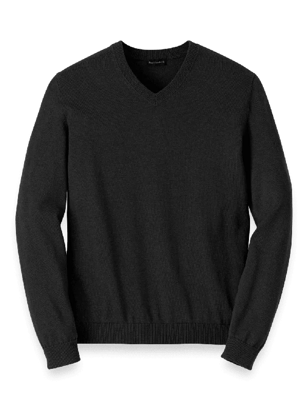 Supima Cotton V-neck Sweater - Black