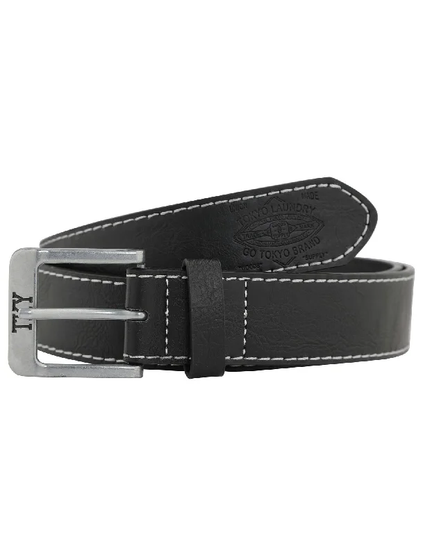 Jonason Faux Leather Belt with Contrast Stitching In Black - Tokyo Laundry