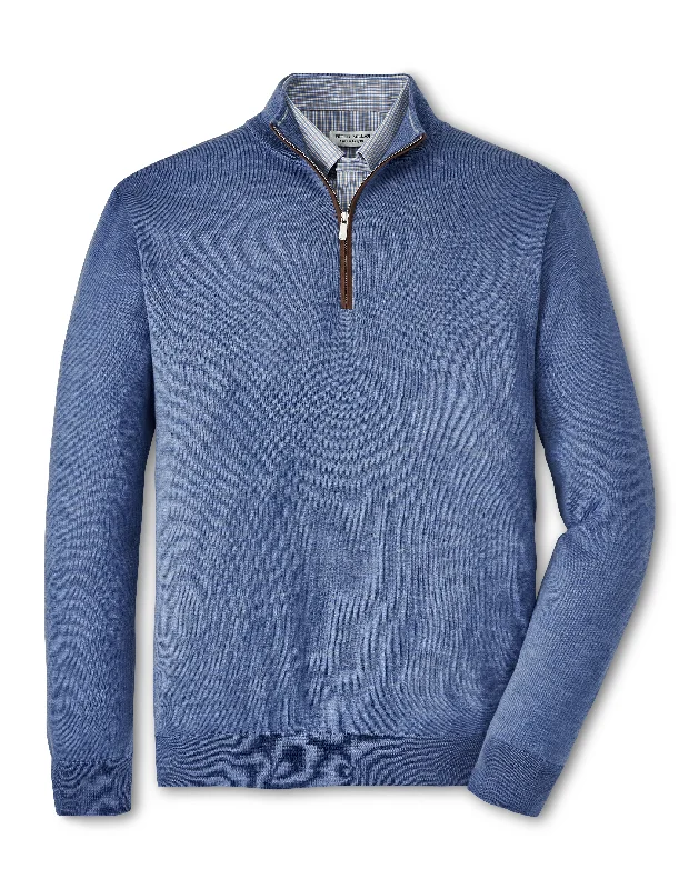 Peter Millar Autumn Crest Suede Trim Quarter-Zip in Regatta Blue