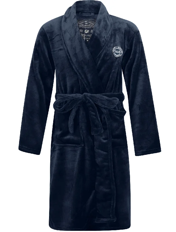 Men's Alps Soft Fleece Dressing Gown with Tie Belt in Blue - Tokyo Laundry