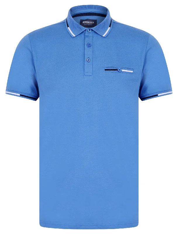 Tyers 2 Cotton Jersey Polo Shirt with Chest Pocket in Blue Yonder - Kensington Eastside