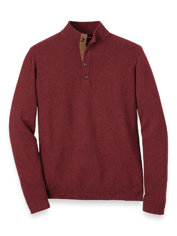 Supima Cotton Four Button Mock Neck Sweater - Burgundy