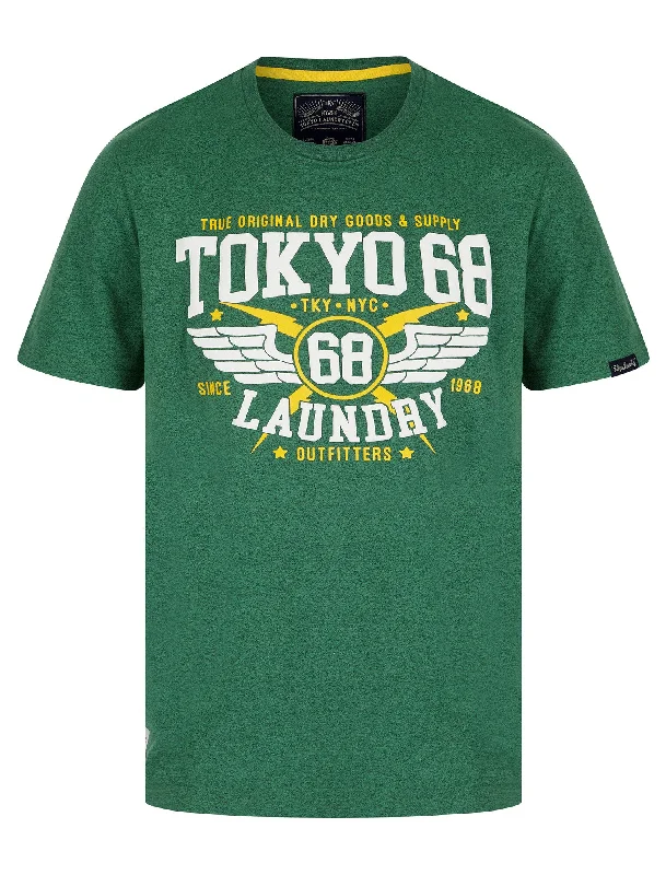 Boxed Motif Cotton Jersey Grindle T-Shirt in Dark Green - Tokyo Laundry