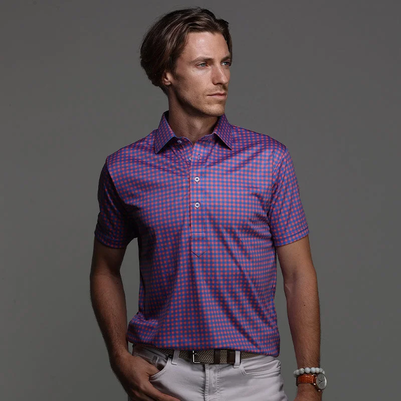 Semi-Spread Collar Polo Tribeca Red and Blue Gingham