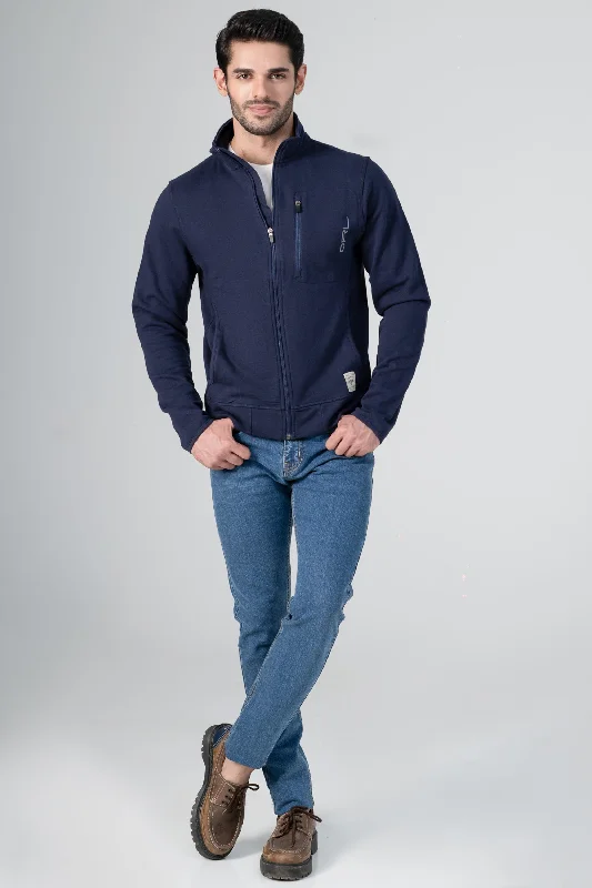 MOCK NECK KNITTED JACKET NAVY