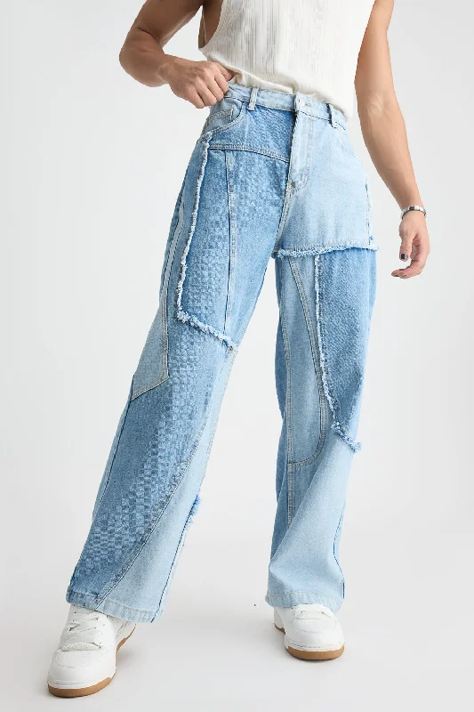 Light Blue Patchwork Straight Men's Jeans