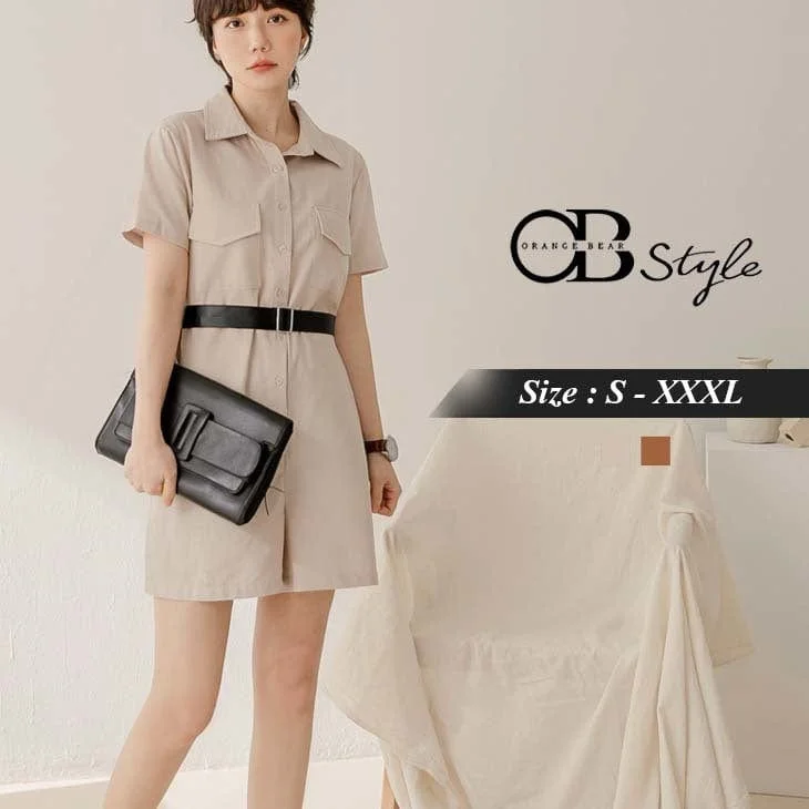 POCKET COTTON SHORT SLEEVE ROMPERS WITH BELT