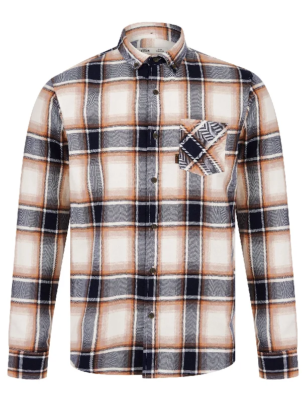 Haines Checked Cotton Flannel Shirt in Sky Captain Navy - Tokyo Laundry