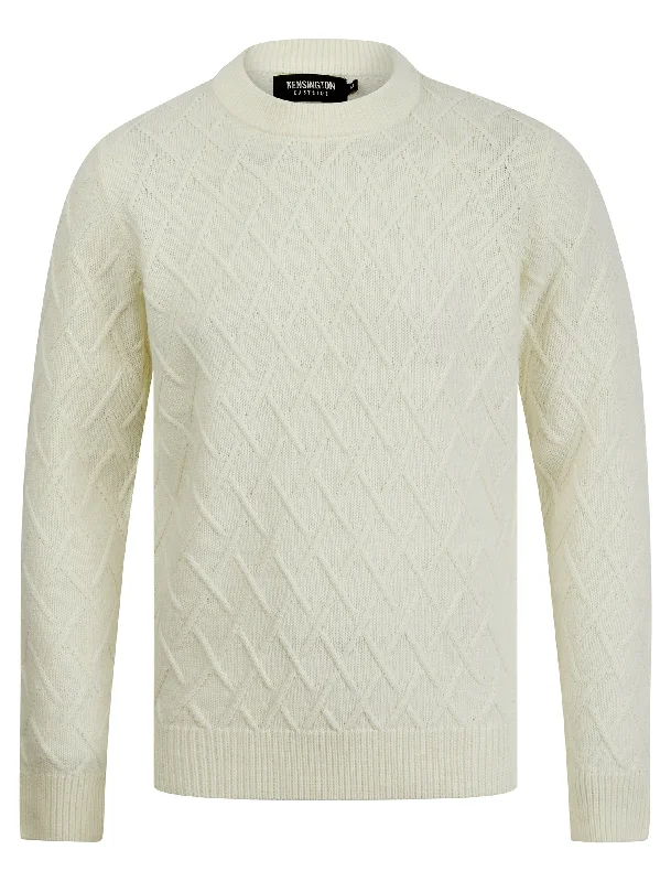 Waddingham Wool Mix Cable Knit Crew Neck Jumper in Winter Whiete - Kensington Eastside