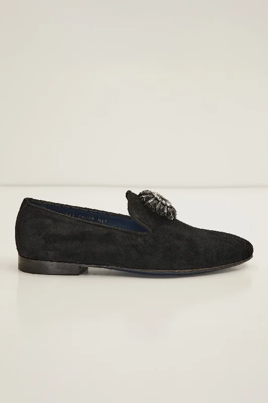 The Crystal Jewel Formal Leather Loafer - Black Suede