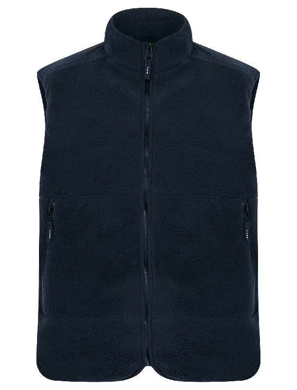 Calixto Teddy Borg Fleece Gilet Body Warmer in Sky Captain Navy - Tokyo Laundry