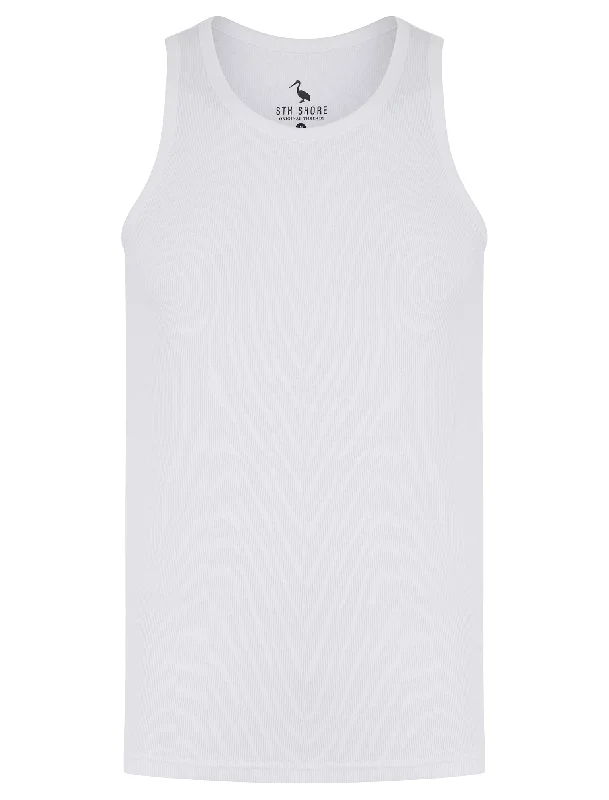 Jeremy Cotton Ribbed Plain Vest Top in Bright White - South Shore