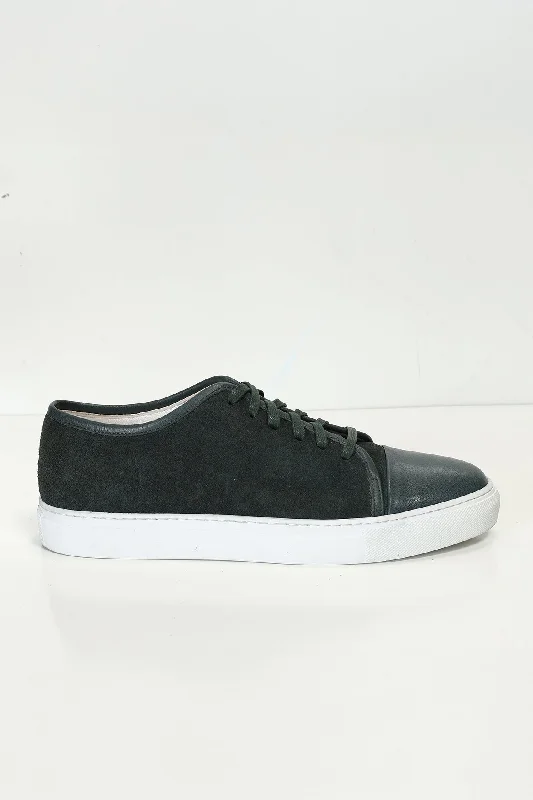 Leather and Suede Court Sneakers - Green White