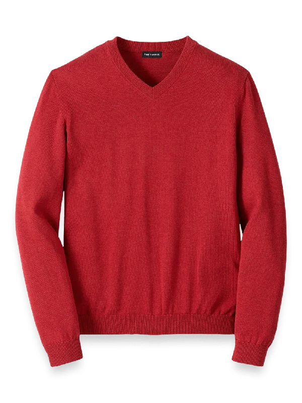 Supima Cotton V-neck Sweater - Red