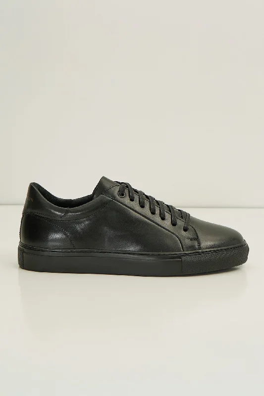 Genuine Leather Court Sneakers - Black