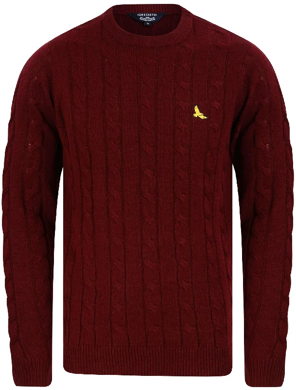 Murph Cable Knit Crew Neck Jumper in Claret - Kensington Eastside