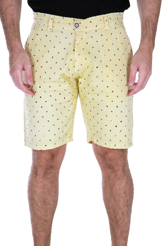 Sailboat Print Cotton Shorts Beige