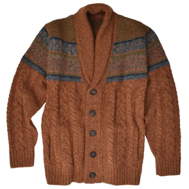 Baby Alpaca Fairisle Jacquard Shawl Collar Cardigan Sweater in Choice of Colors by Peru Unlimited