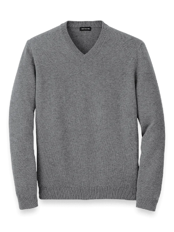 Supima Cotton V-neck Sweater - Medium Grey