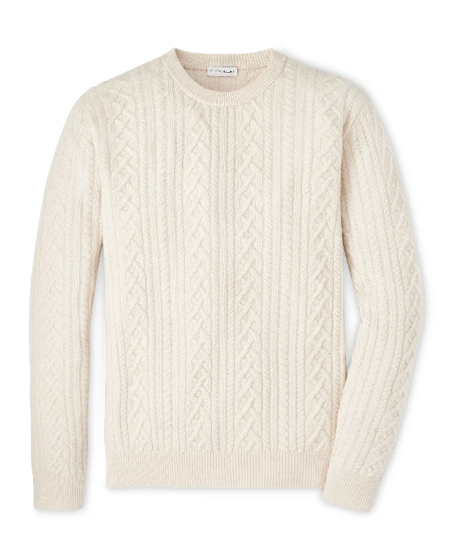 Peter Millar Crescent Ridge Cable Crew in Winter Ivory