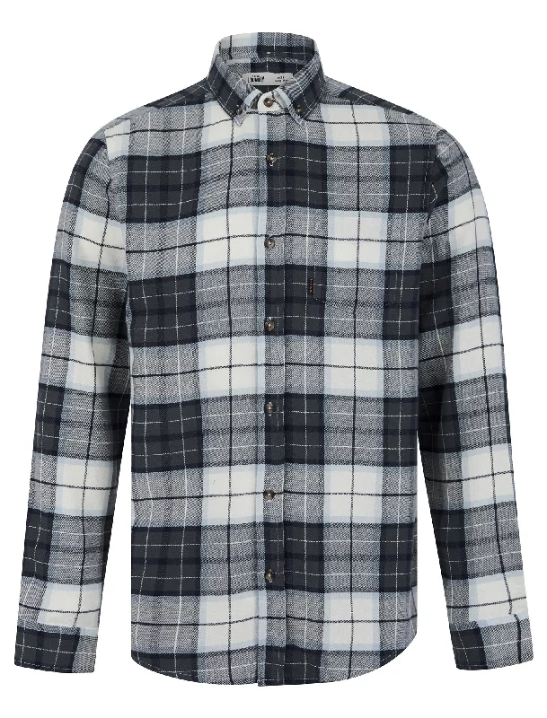 Levelock Yarn Dyed Checked Cotton Flannel Shirt in Turbulence Grey - Tokyo Laundry