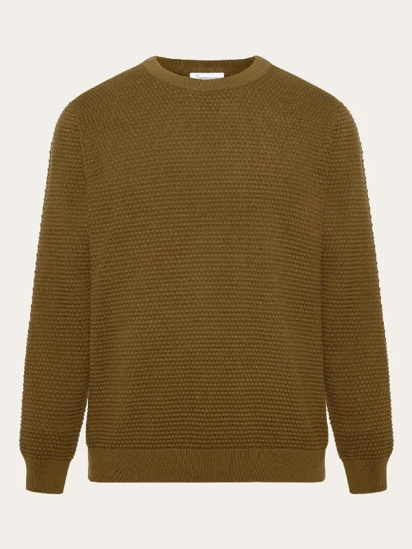 VAGN regular bubble knit crew neck - Regenerative Organic Certified - GOTS/Vegan - Dark Olive