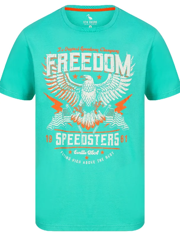 Cali Racers Motif Cotton Jersey T-Shirt in Turquoise - South Shore