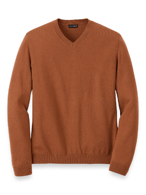 Merino Wool V-neck Sweater - Copper