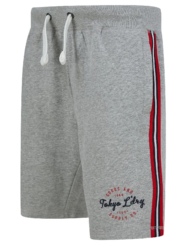 Taper Brushback Fleece Jogger Shorts with Tap Detail in Light Grey Marl  - Tokyo Laundry