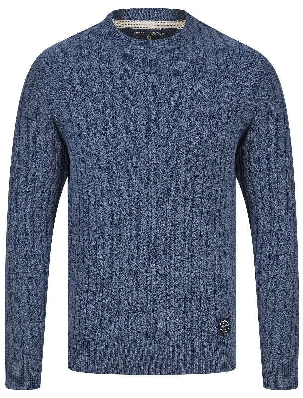 Alonso Chunky Cable Knitted Jumper in Denim Twist - Tokyo Laundry