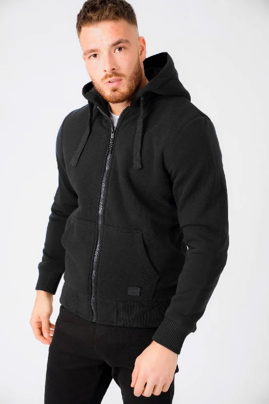 Bolo 2 Zip Through Chunky Hoodie With Borg Lining In Black - Dissident