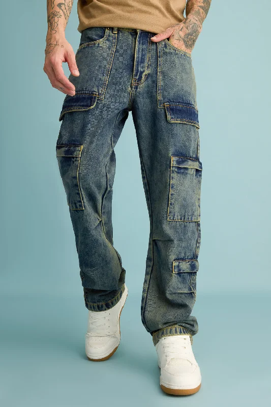 Retro Blueblade Men's Utility Cargo Jeans