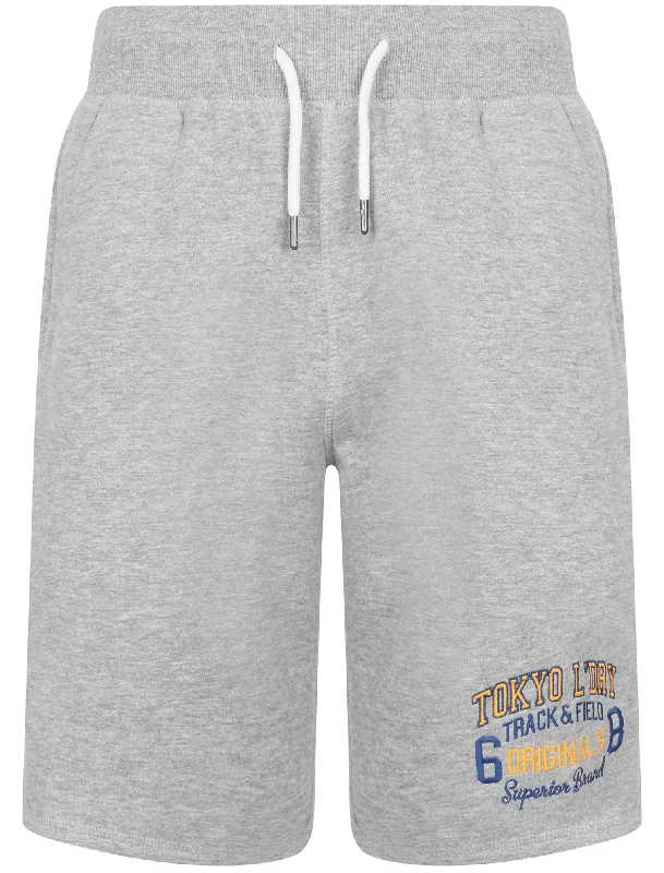 Otter Rock Motif Brushback Fleece Jogger Shorts in Light Grey Marl - Tokyo Laundry