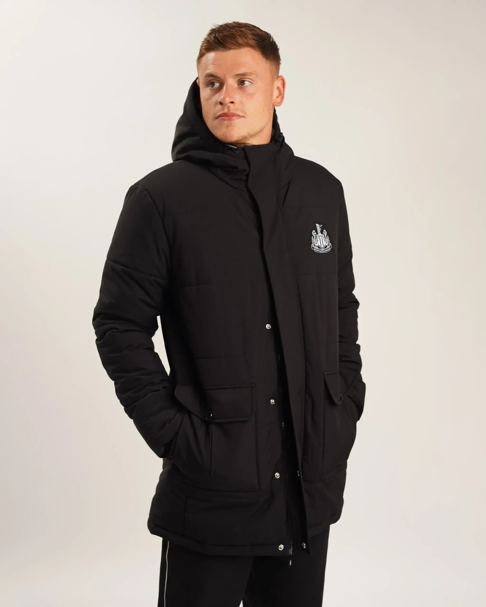 Newcastle United Men's Black Long Line Padded Jacket (Stadio)