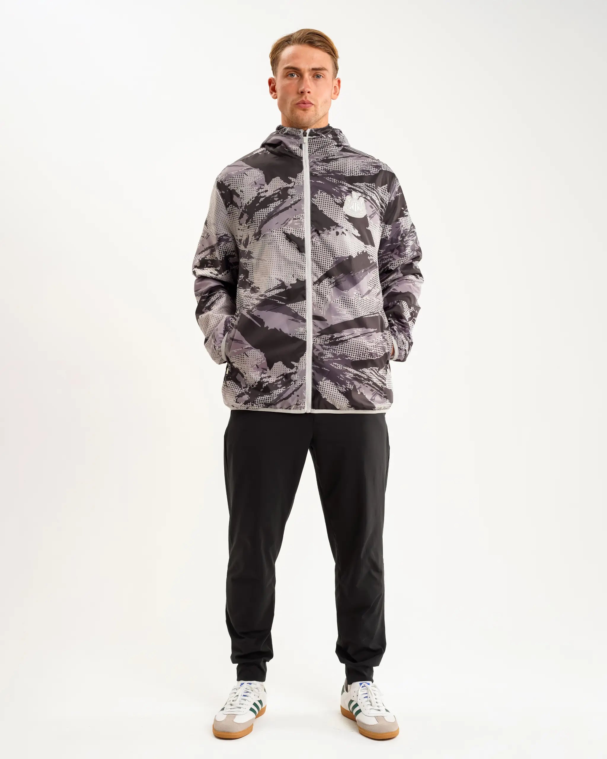 Newcastle United Men's Grey Camo Poly Shower Jacket