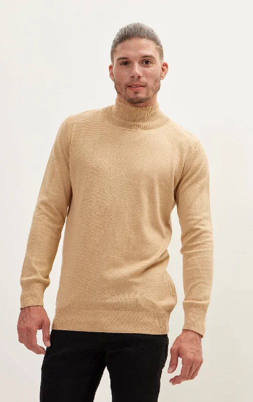 Mock Neck Relaxed Sweater - Camel