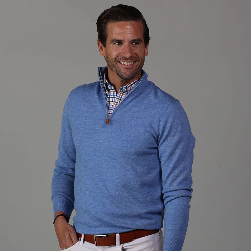 Melange Blue Cashmere Touch Australian Merino Quarter Zip Sweater