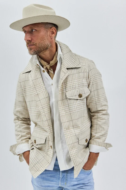 Marco Overshirt in Tan Plaid Linen