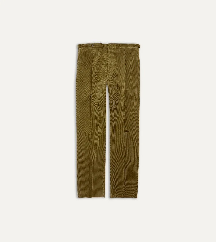 Olive Mid-Wale Corduroy Single Pleat Trouser