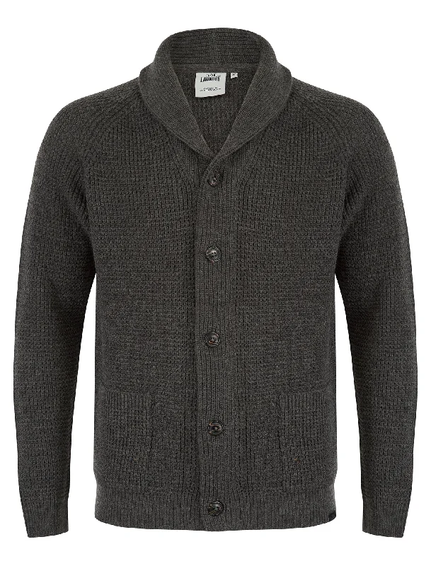 Anozie Soft Knit Wool Blend Shawl Neck Cardigan in Dark Grey Marl - Tokyo Laundry