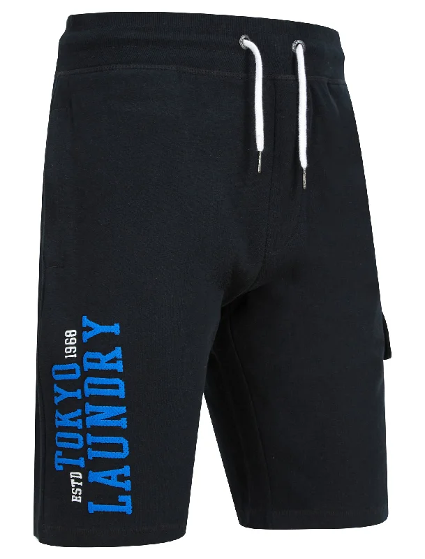 Siding Multi-Pocket Brushback Fleece Jogger Shorts in Jet Black - Tokyo Laundry