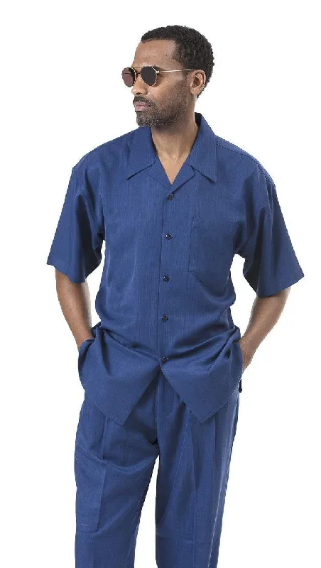 Montique Men's 2 Piece Short Sleeve Walking Suit Solid Sapphire