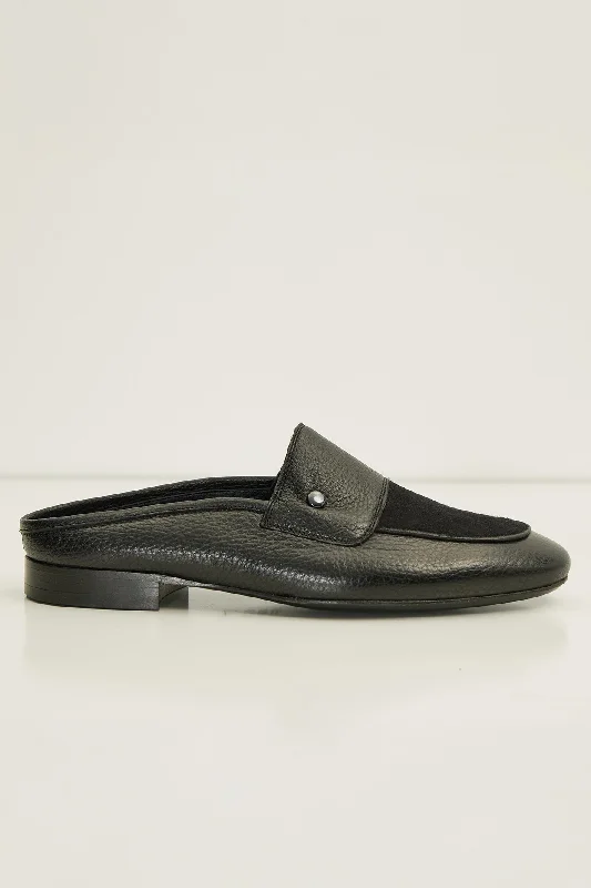 Leather Suede Mules -Black