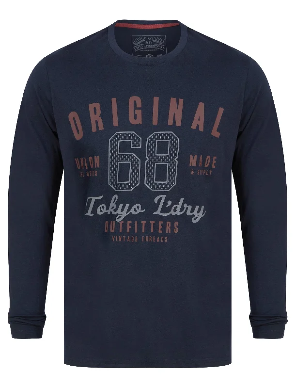 Hands Motif Cotton Jersey Long Sleeve Top in Sky Captain Navy - Tokyo Laundry