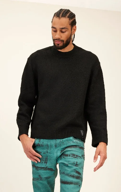 Wool Blend Cloud Crew Neck Sweater - Black