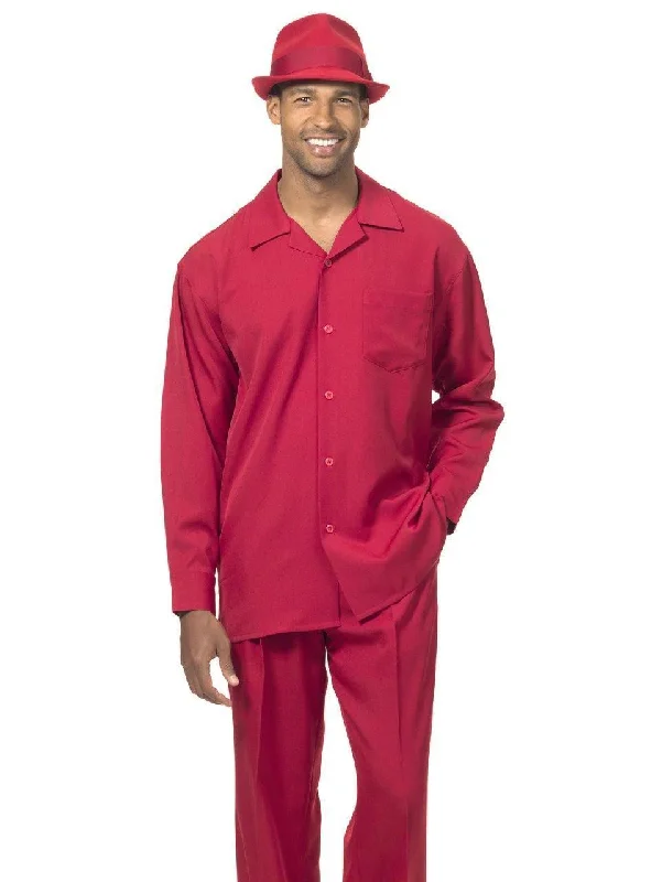 Montique Men's 2 Piece Long Sleeve Walking Suit Solid Red