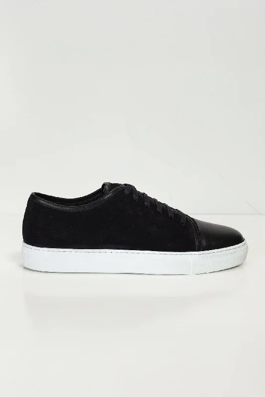 Leather and Suede Court Sneakers - Black White