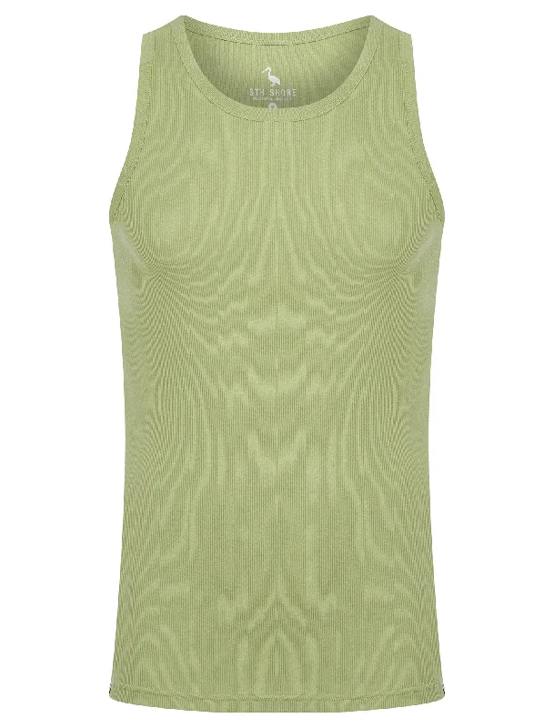 Jeremy Cotton Ribbed Plain Vest Top in Seagrass - South Shore