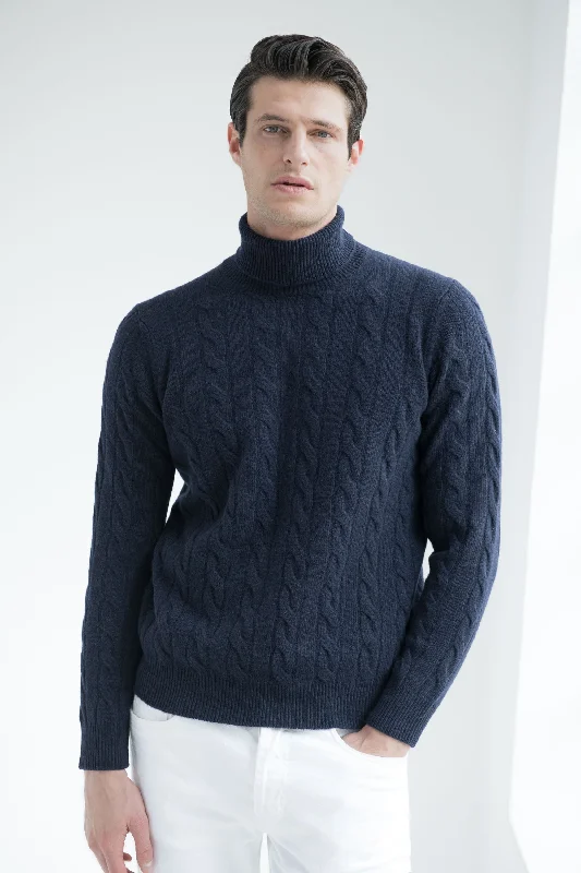 Blue cable knit turtleneck – Made in Italy